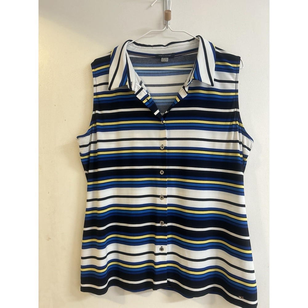 Tommy Hilfiger Women's Striped-Collar Sleeveless Button Down Blouse Size XL